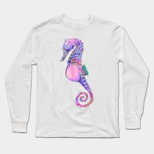 Cool Purple Pink and Blue Seahorse Long Sleeve T-Shirt
